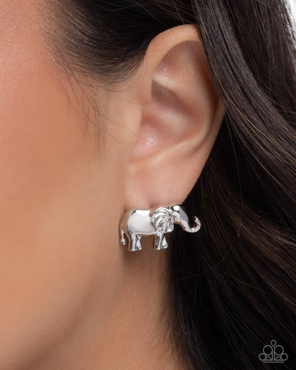 Elephant Eloquence Silver Post Earring - Paparazzi Accessories
