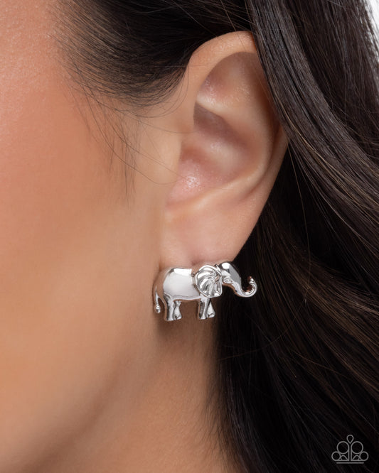 Elephant Eloquence Silver Post Earring - Paparazzi Accessories