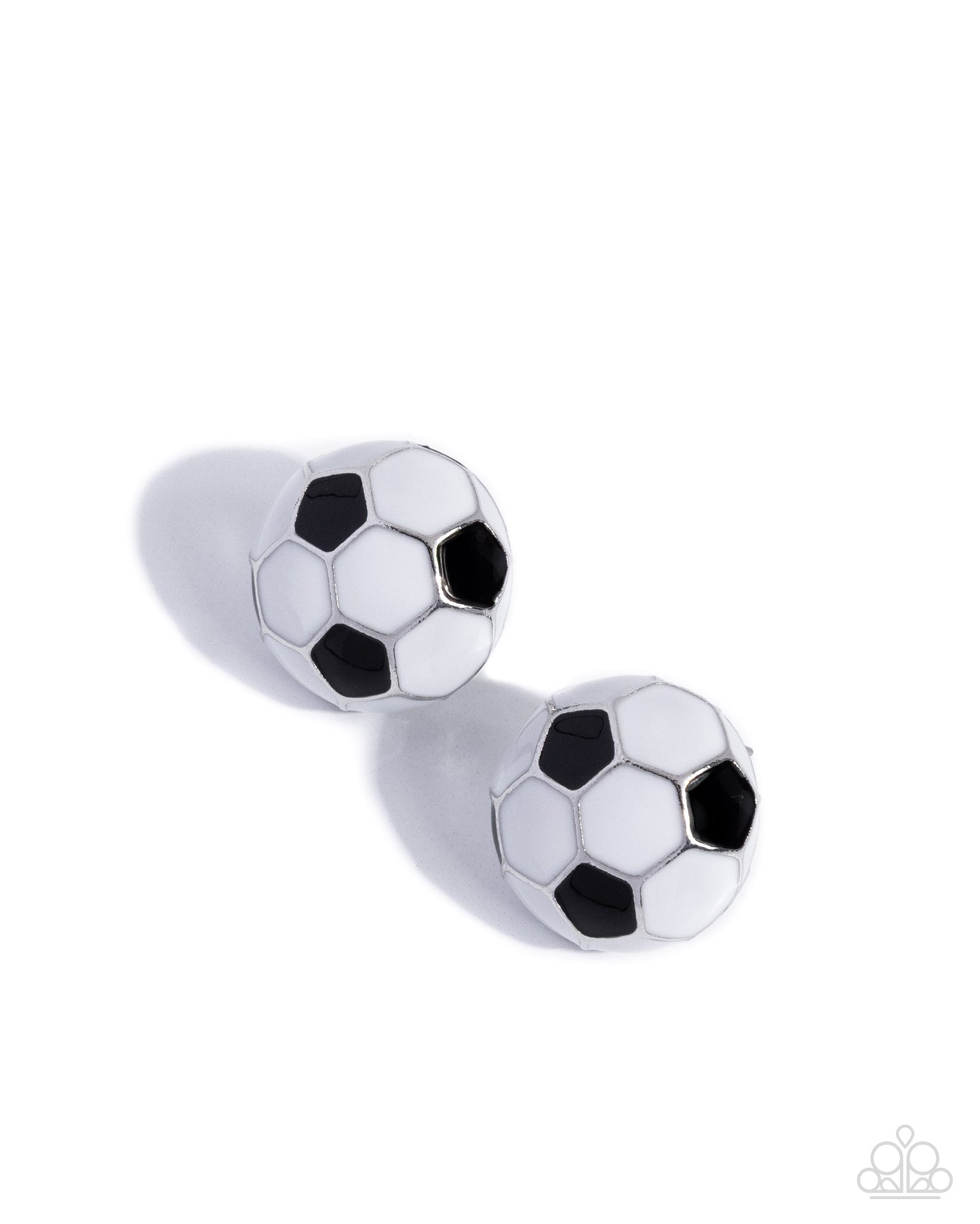 Soccer Symmetry Black Post Earring - Paparazzi Accessories