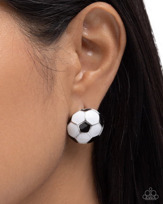 Soccer Symmetry Black Post Earring - Paparazzi Accessories