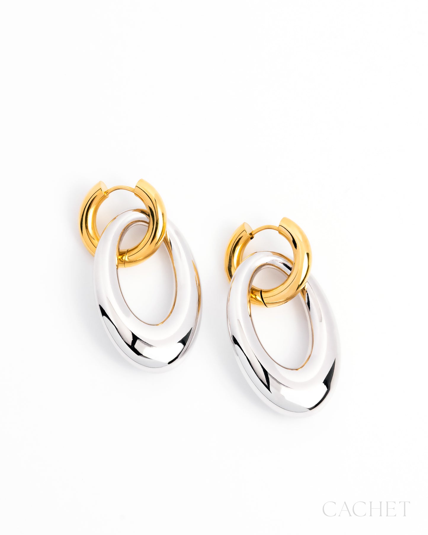 Duet 18k Gold/Rhodium Hinge Hoop Earring - Cachet by Paparazzi
