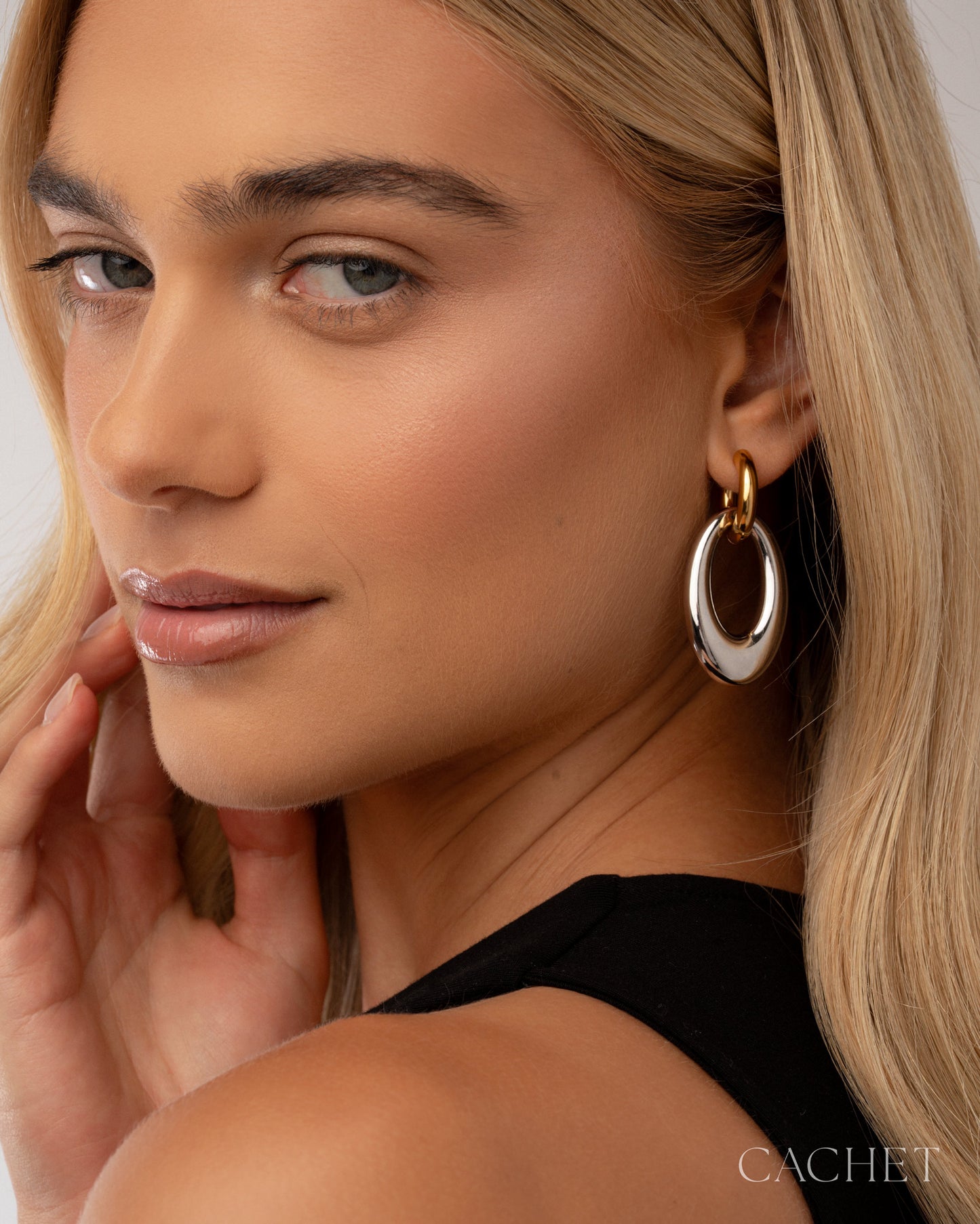 Duet 18k Gold/Rhodium Hinge Hoop Earring - Cachet by Paparazzi