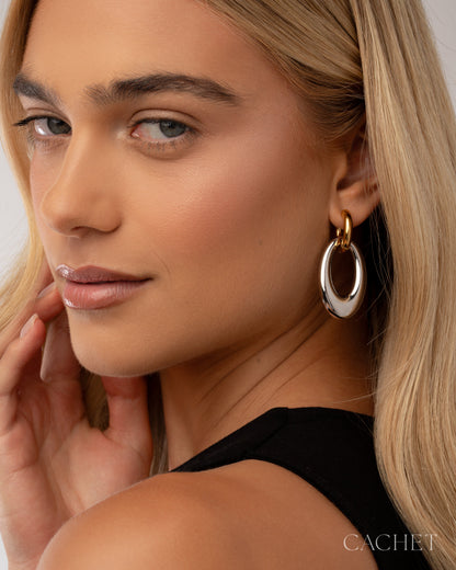 Duet 18k Gold/Rhodium Hinge Hoop Earring - Cachet by Paparazzi