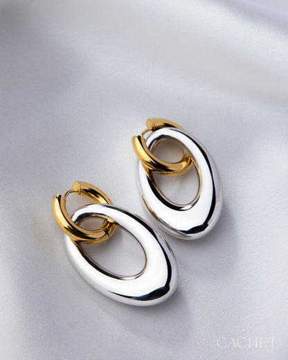 Duet 18k Gold/Rhodium Hinge Hoop Earring - Cachet by Paparazzi