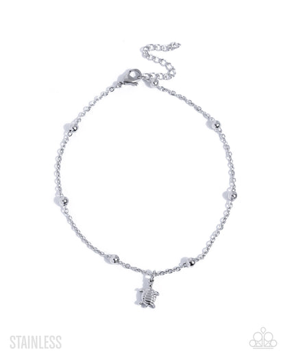 Turtle Timbre Silver Stainless Steel Anklet - Paparazzi Accessories
