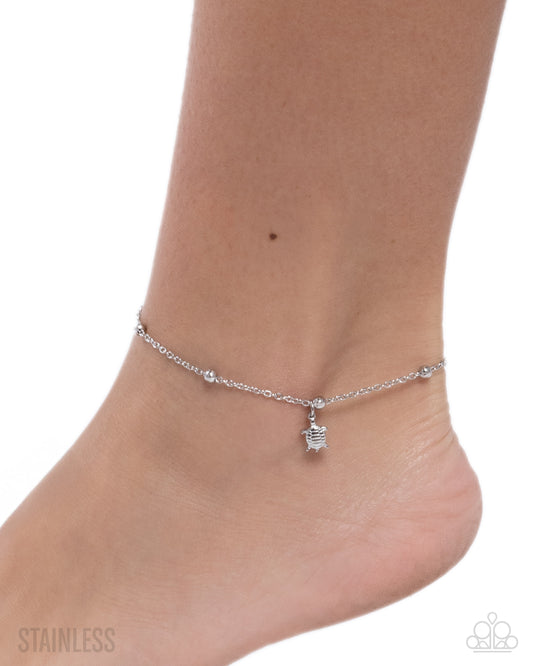 Turtle Timbre Silver Stainless Steel Anklet - Paparazzi Accessories