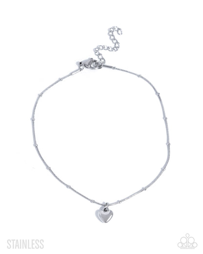 Unrequited Crush Silver Heart Anklet - Paparazzi Accessories