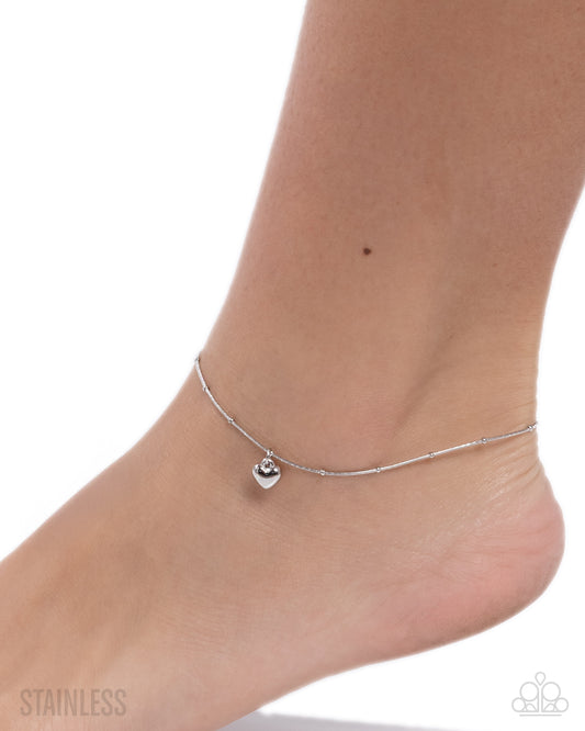 Unrequited Crush Silver Heart Anklet - Paparazzi Accessories