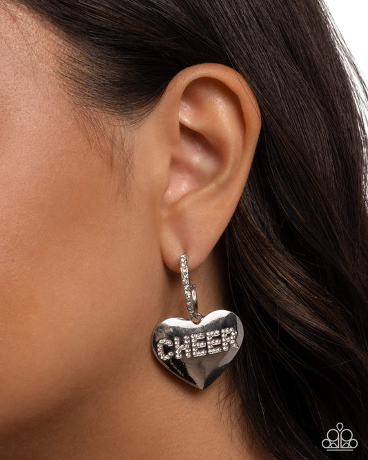 Shimmery Spotter White CHEER Hoop Earring - Paparazzi Accessories