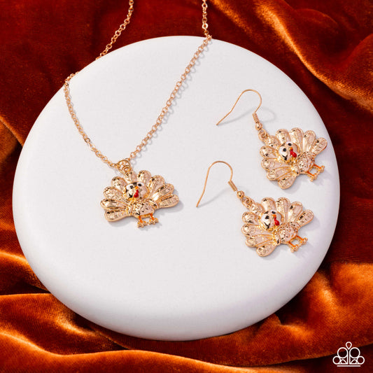 Turkey Tale Gold Necklace & Earring Set - Paparazzi Accessories