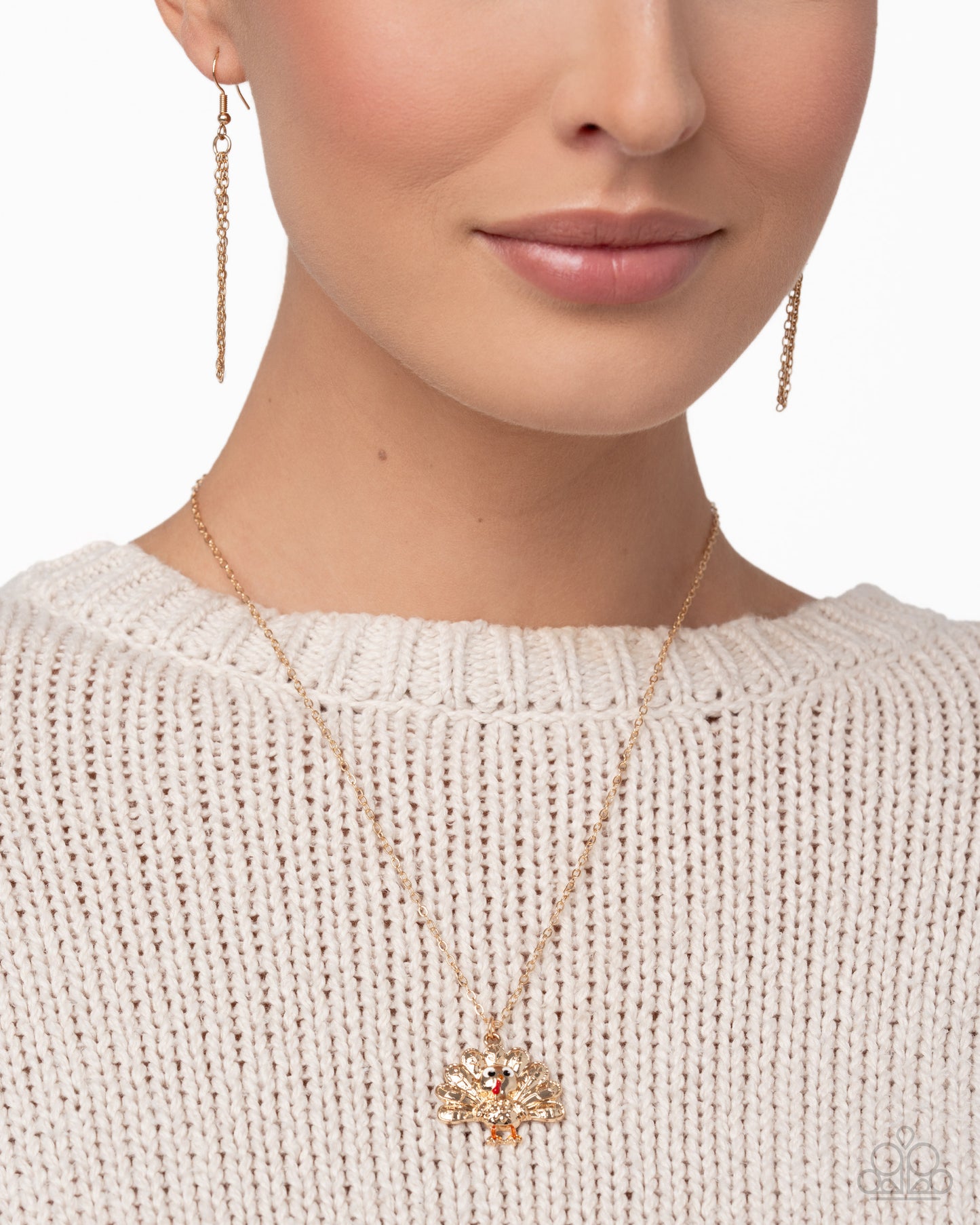 Turkey Tale Gold Necklace & Earring Set - Paparazzi Accessories