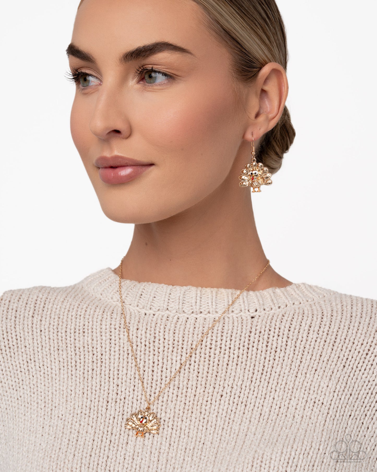 Turkey Tale Gold Necklace & Earring Set - Paparazzi Accessories