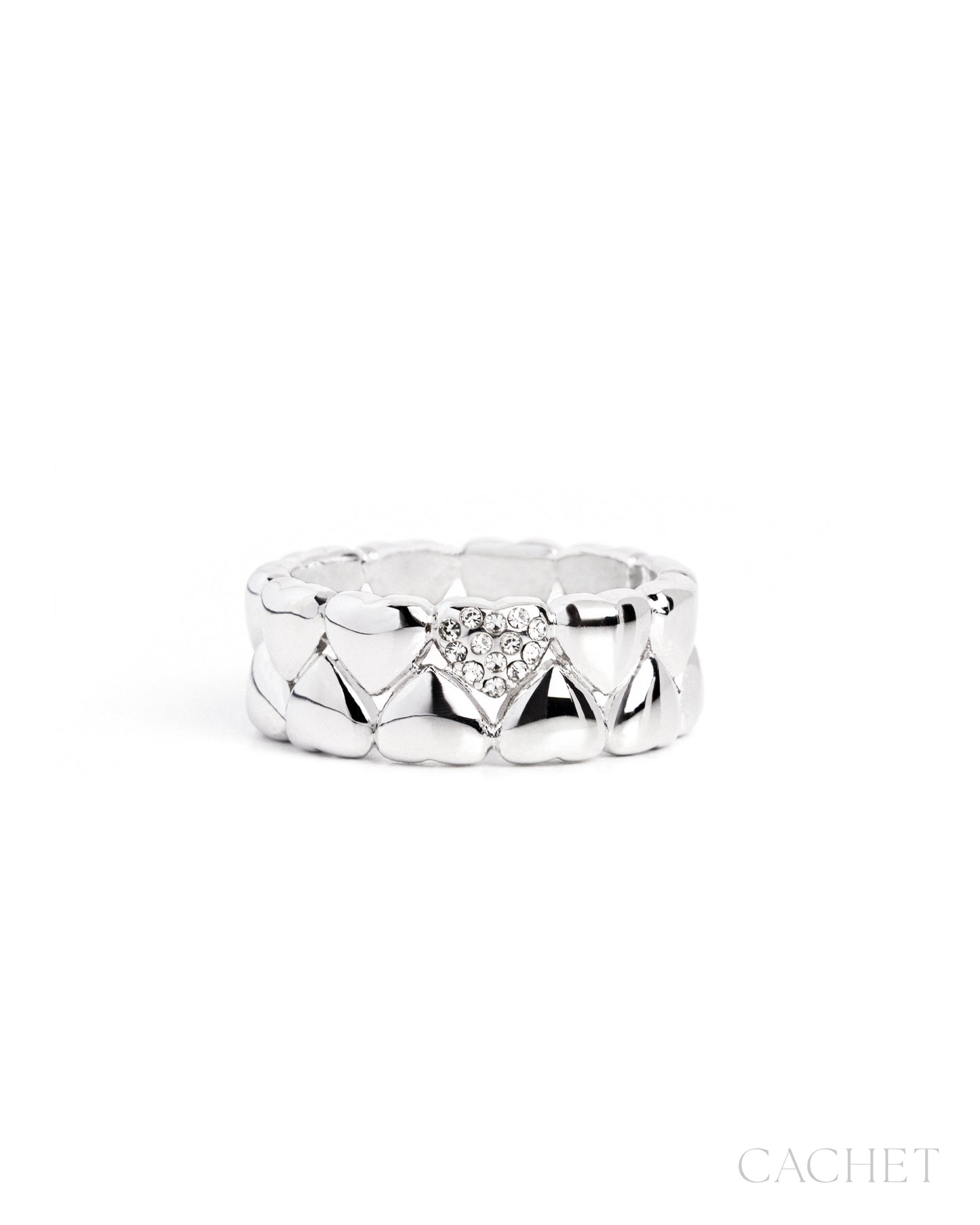 Promising Rhodium Heart Band Ring - Cachet by Paparazzi