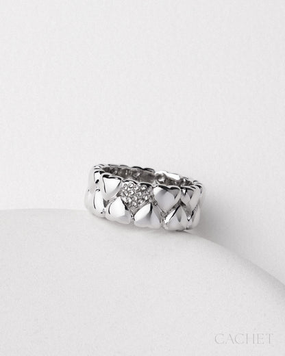 Promising Rhodium Heart Band Ring - Cachet by Paparazzi