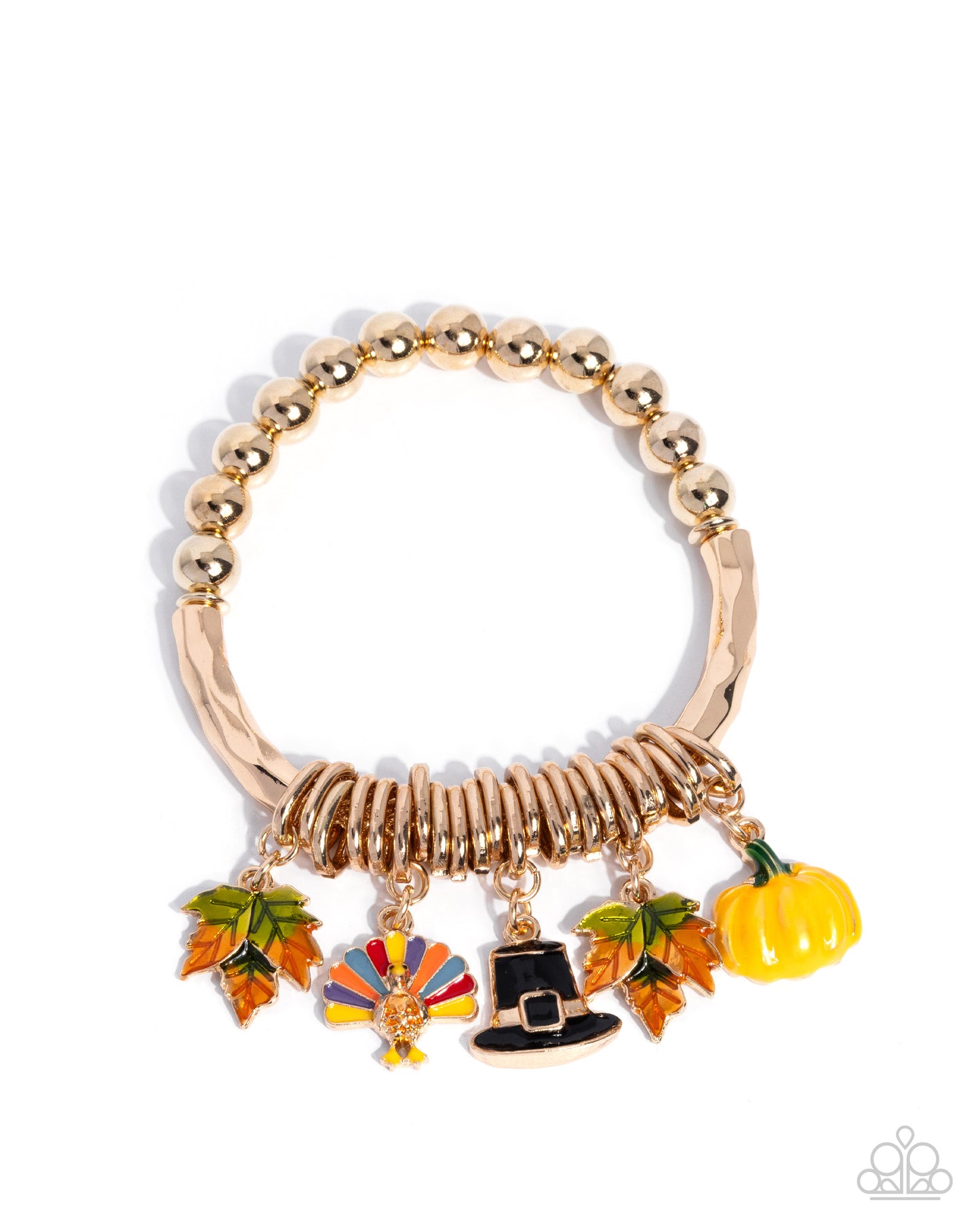 Celebratory Center Gold Stretch Charm Bracelet - Paparazzi Accessories