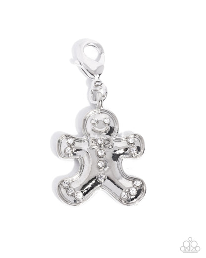 Genuine Gingerbread White Rhodium Charm - Paparazzi Accessories