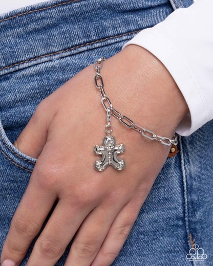 Genuine Gingerbread White Rhodium Charm - Paparazzi Accessories