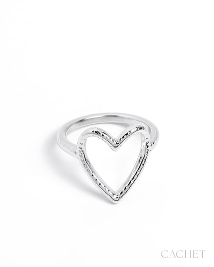 Keepsake Rhodium Heart Ring - Cachet by Paparazzi