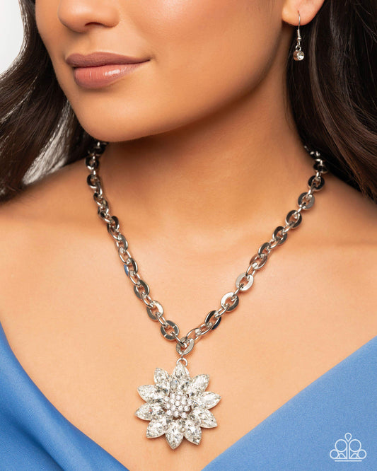 Glamorous Garden White Rhinestone Flower Necklace - Paparazzi Accessories