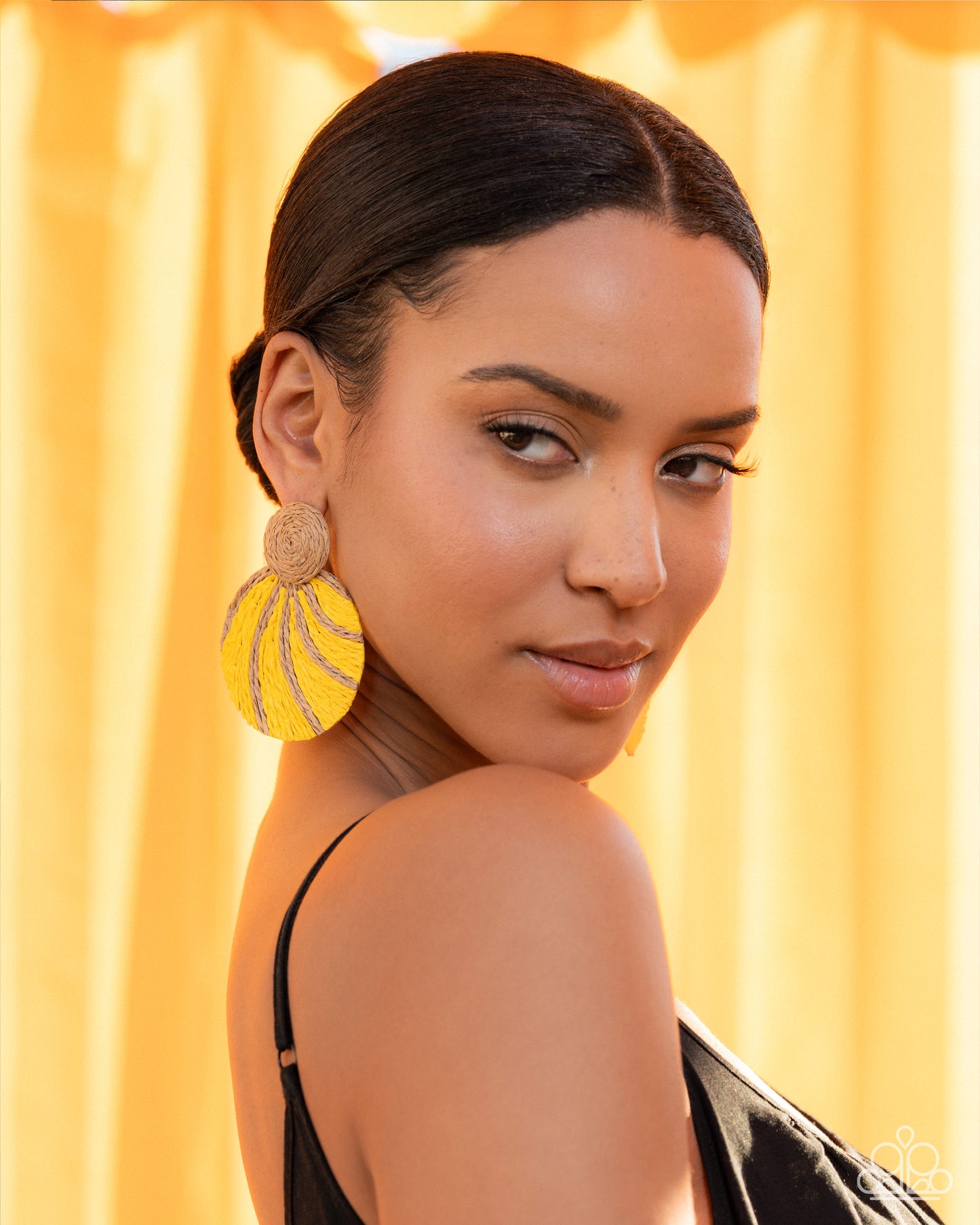 Woven Waltz Yellow Raffia Post Earring - Paparazzi Accessories