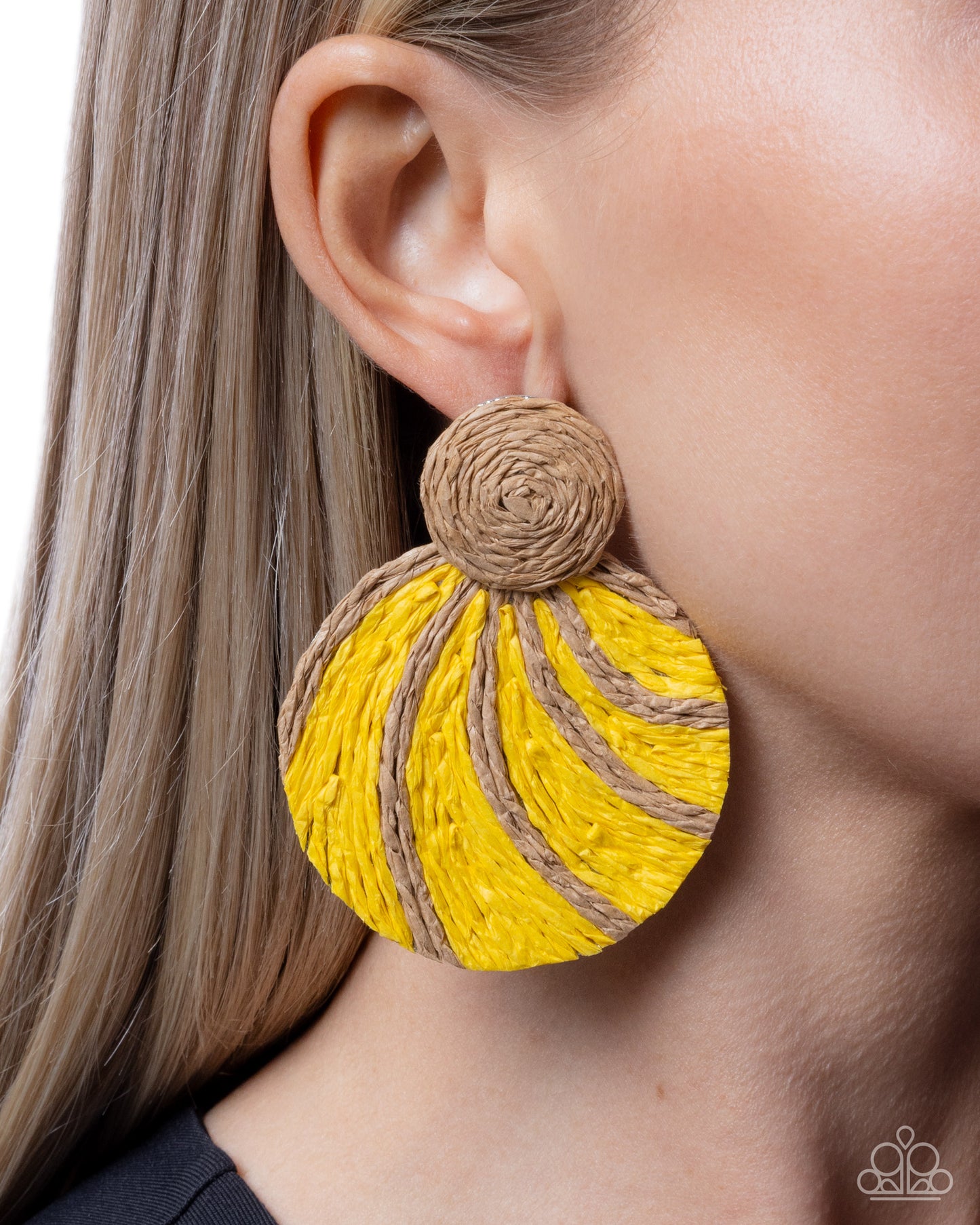Woven Waltz Yellow Raffia Post Earring - Paparazzi Accessories