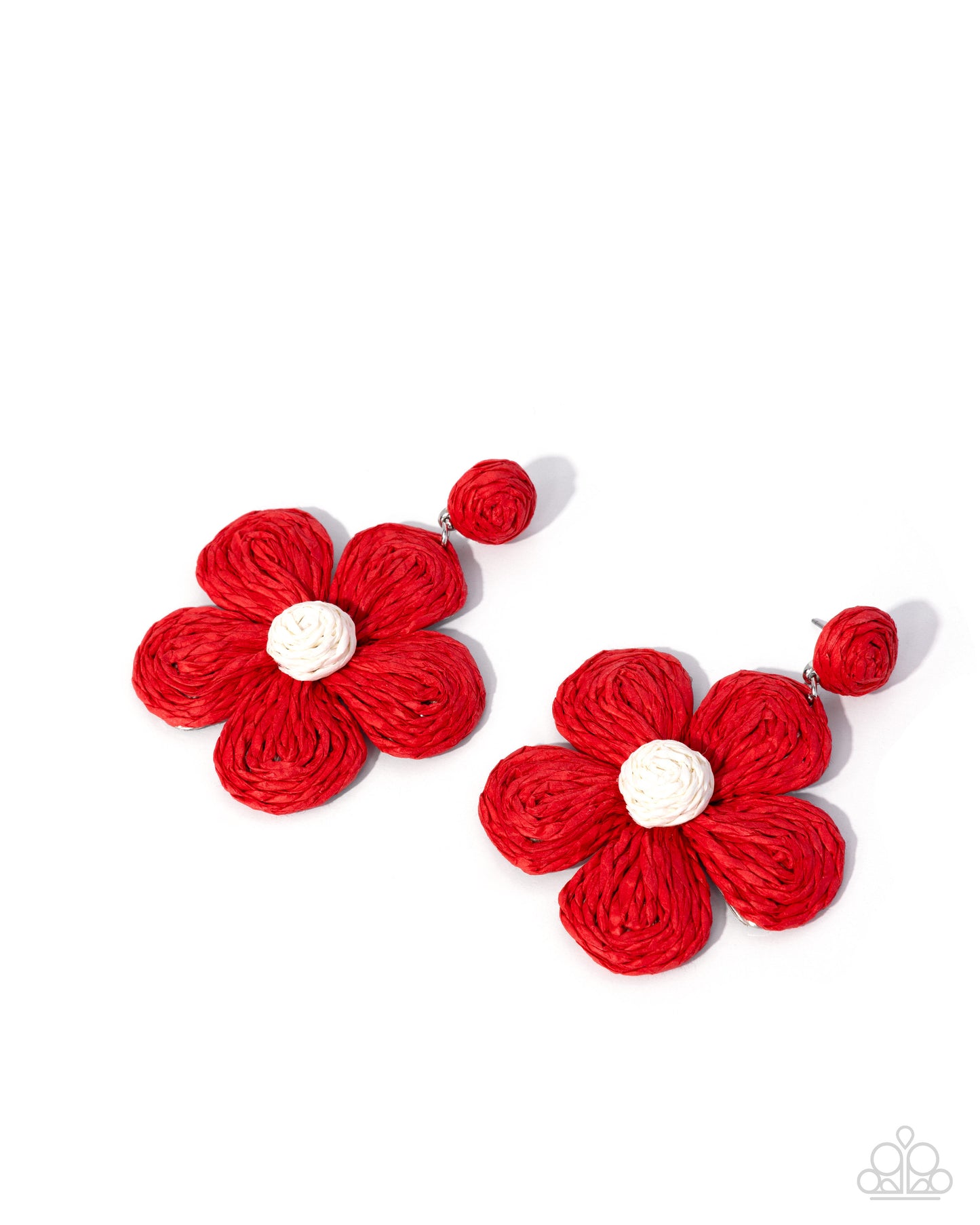 Double Daisies Red Raffia Post Earring - Paparazzi Accessories