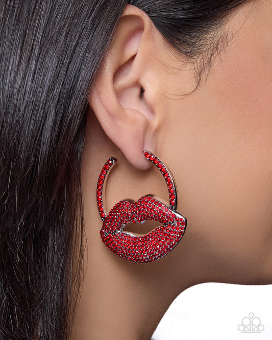 Valentines Date Red Lip Hoop Earring - Paparazzi Accessories