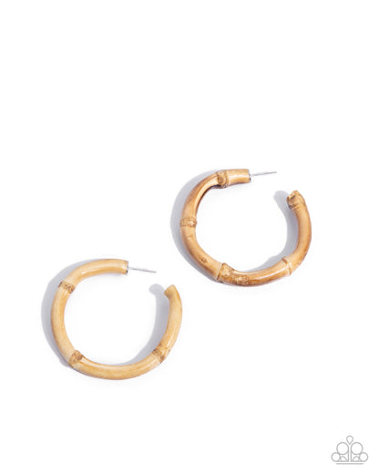 Bamboo Bravado Brown Hoop Earring - Paparazzi Accessories