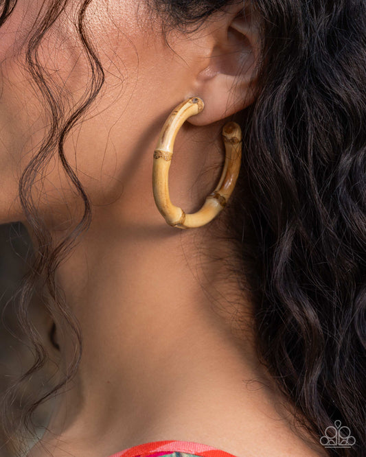 Bamboo Bravado Brown Hoop Earring - Paparazzi Accessories