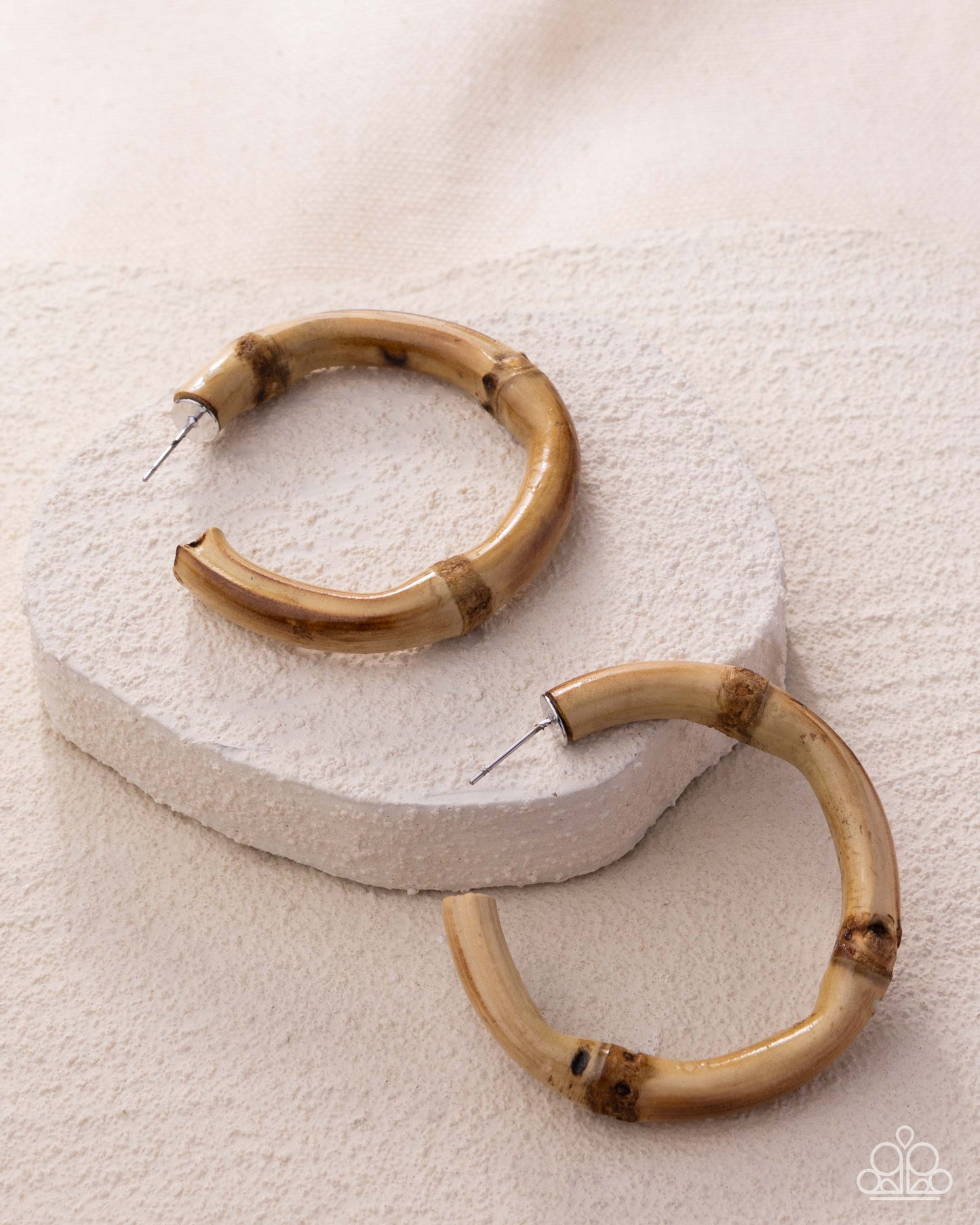 Bamboo Bravado Brown Hoop Earring - Paparazzi Accessories