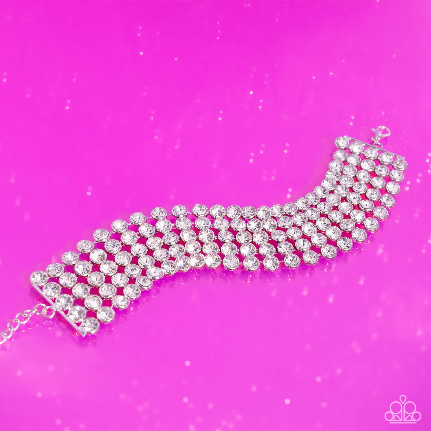 GLASSY Gallery White Rhinestone LOP Clasp Bracelet - Paparazzi Accessories