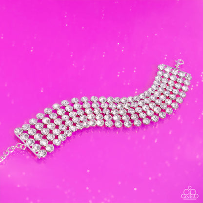 GLASSY Gallery White Rhinestone LOP Clasp Bracelet - Paparazzi Accessories