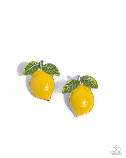 Lemon Lesson Yellow Post Earring - Paparazzi Accessories
