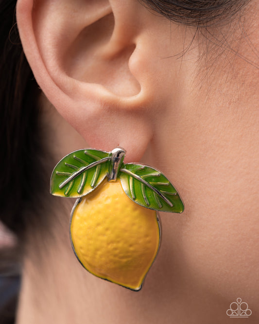 Lemon Lesson Yellow Post Earring - Paparazzi Accessories