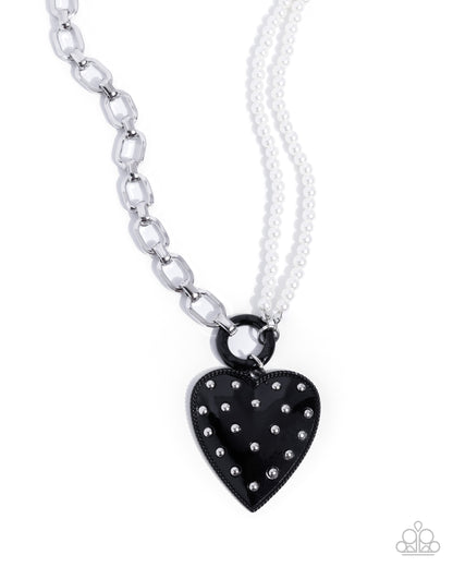 Mismatched Merger Black Heart Necklace - Paparazzi Accessories