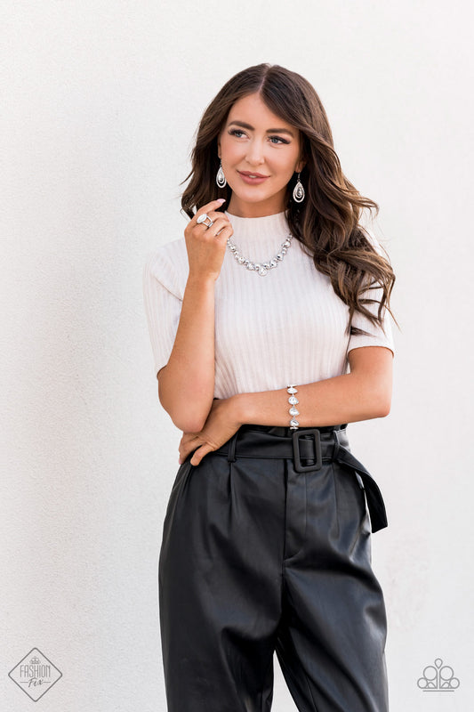 Fiercely 5th Avenue White Rhinestone Complete Trend Blend Fashion Fix Set (July 2020) - Paparazzi Accessories