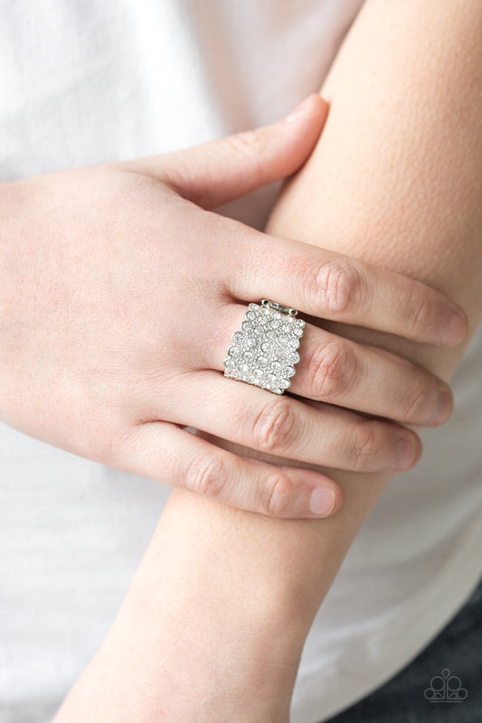 Million Dollar Masquerade White Rhinestone Ring - Paparazzi Accessories