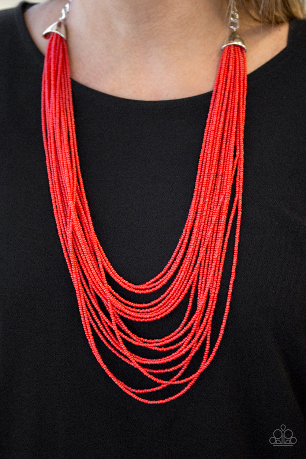 Peacefully Pacific Red Seed Bead Necklace - Paparazzi Accessories - jazzy-jewels-gems