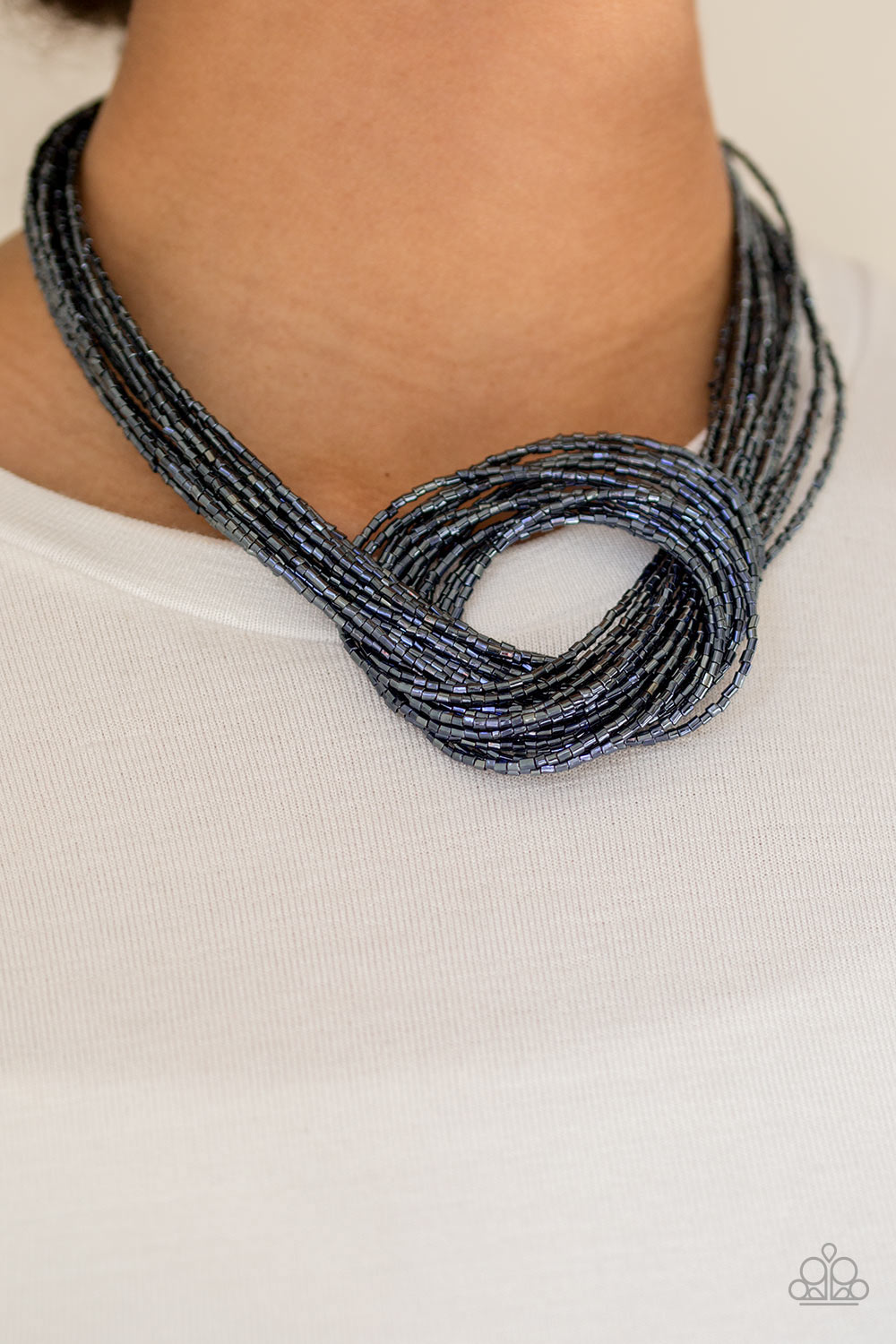 Knotted Knockout Blue Seed Bead Necklace - Paparazzi Accessories - jazzy-jewels-gems
