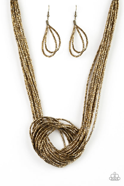Knotted Knockout Brass Seed Bead Necklace - Paparazzi Accessories