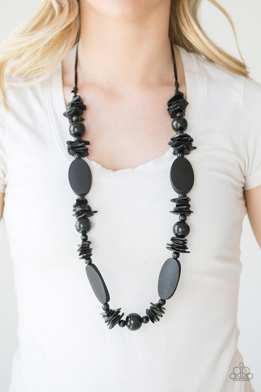 Carefree Cococay Black Wooden Necklace - Paparazzi Accessories