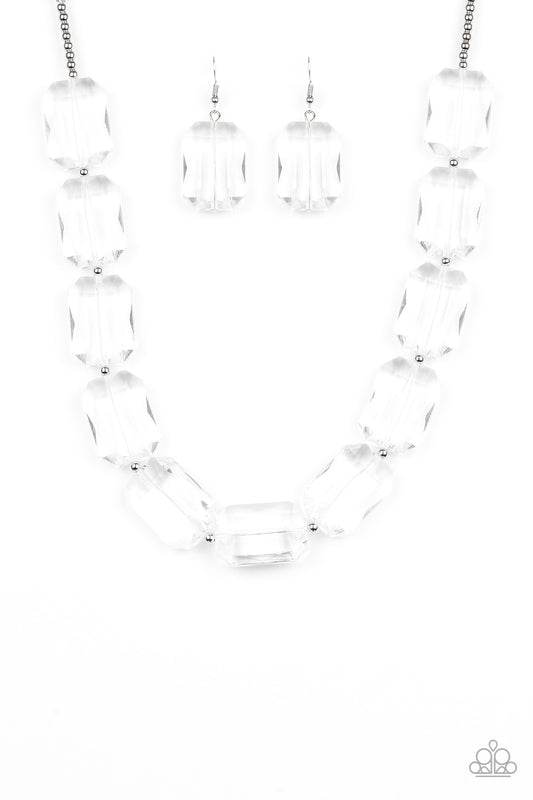 The ICE President White Acrylic Necklace - Paparazzi Accessories - jazzy-jewels-gems