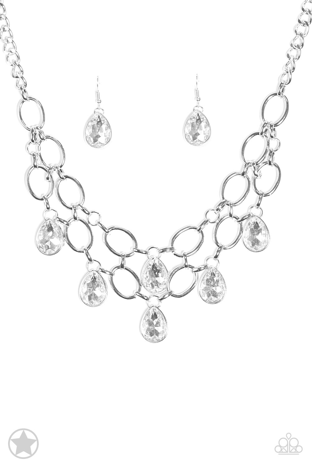 Show-Stopping Shimmer White Blockbuster Necklace - Paparazzi Accessories - jazzy-jewels-gems