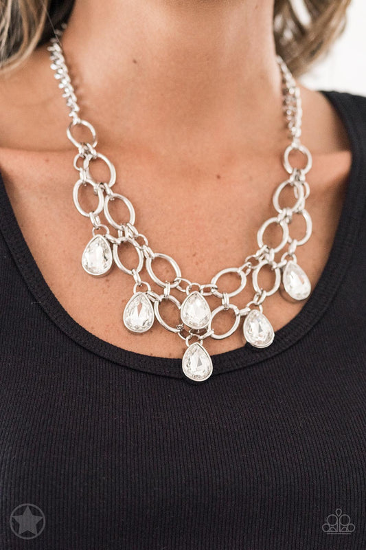 Show-Stopping Shimmer White Blockbuster Necklace - Paparazzi Accessories - jazzy-jewels-gems