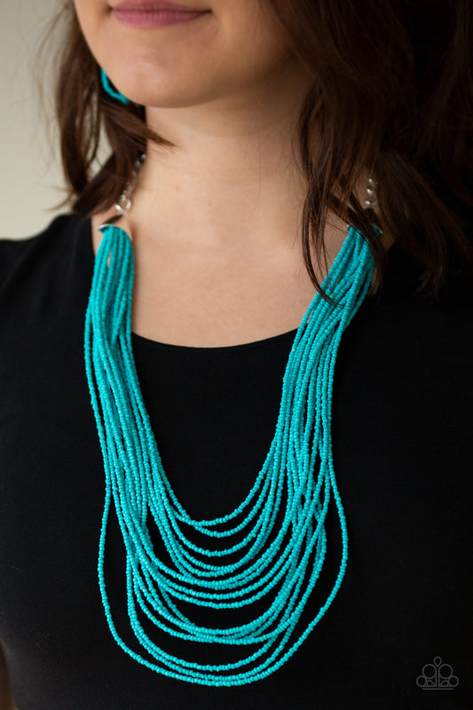 Peacefully Pacific Blue Seed Bead Necklace - Paparazzi Accessories - jazzy-jewels-gems