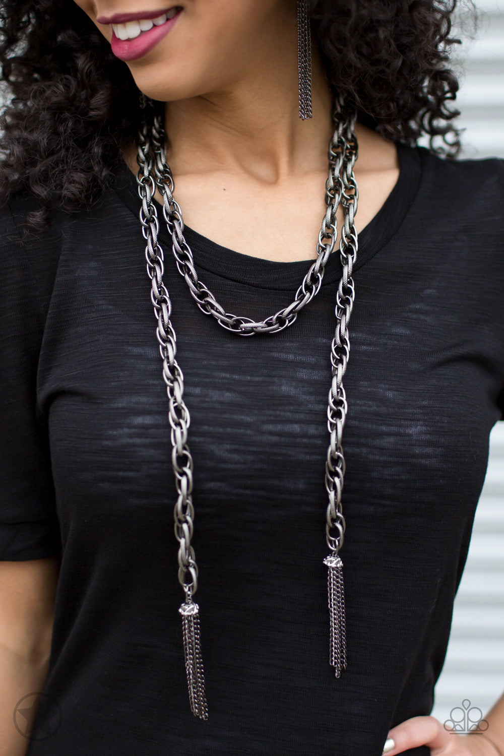 SCARFed for Attention Gunmetal Blockbuster Necklace - Paparazzi Accessories - jazzy-jewels-gems