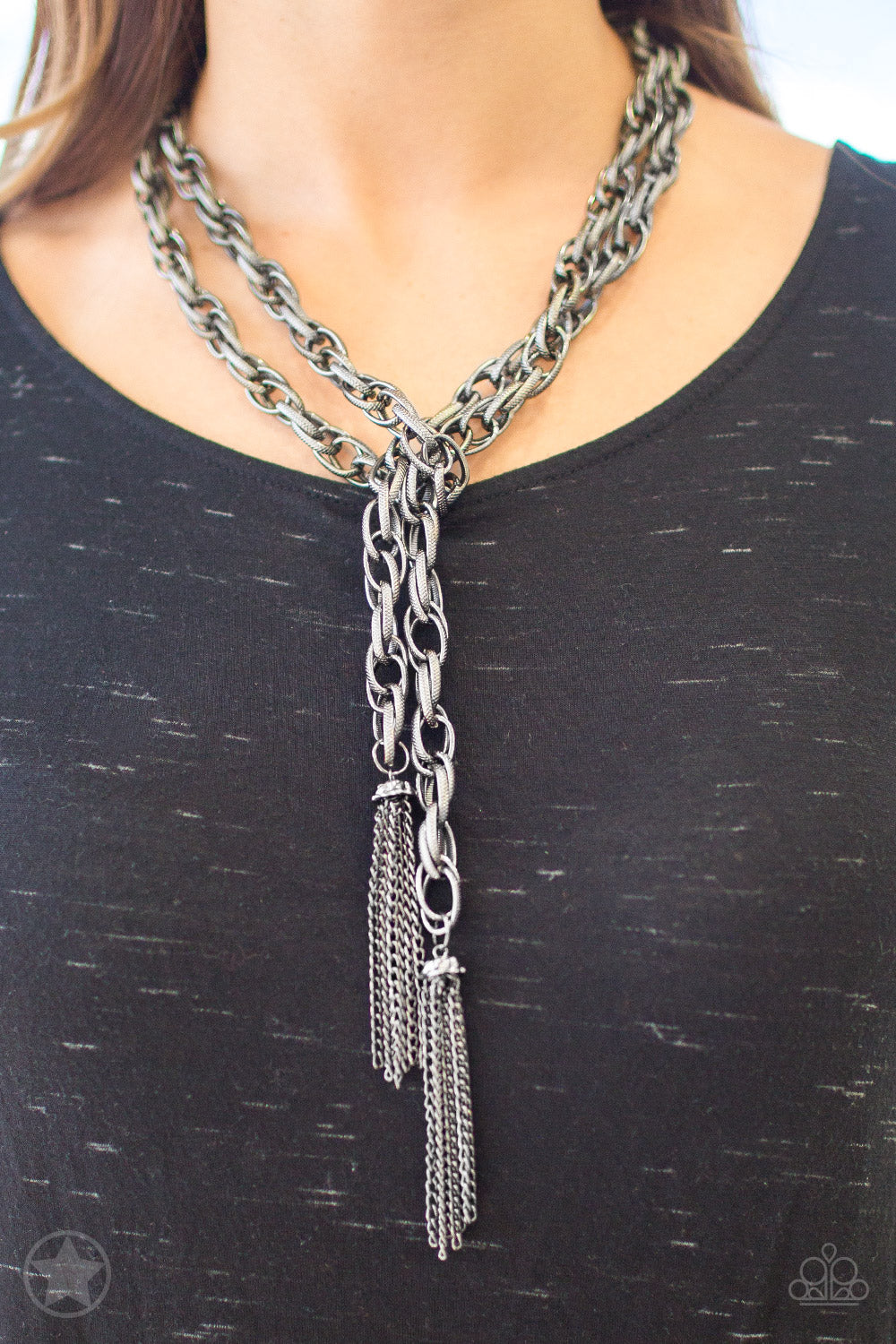 SCARFed for Attention Gunmetal Blockbuster Necklace - Paparazzi Accessories - jazzy-jewels-gems