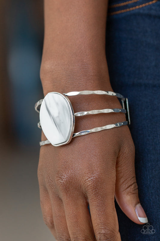 Canyon Dream White Acrylic Cuff Bracelet - Paparazzi Accessories