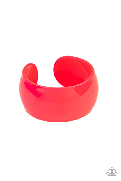 Fluent in Flamboyance Pink Acrylic Cuff Bracelet - Paparazzi Accessories Item #B233 A flamboyant pink acrylic cuff curls around the wrist for a colorfully retro look. All Paparazzi Accessories are lead free and nickel free!  Sold as one individual bracelet.