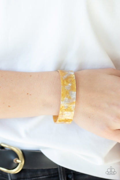 Glaze Daze Yellow Acrylic Cuff Bracelet - Paparazzi Accessories